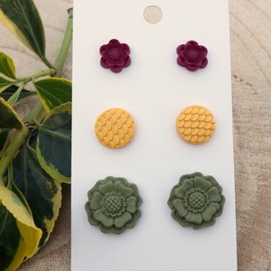 3 pár fülbevalószett, Ékszer, Fülbevaló, Pötty fülbevaló, Ékszerkészítés, Gyurma, MESKA