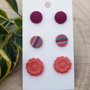 3 pár fülbevalószett, Ékszer, Fülbevaló, Pötty fülbevaló, Ékszerkészítés, Gyurma, MESKA