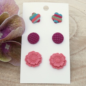 3 pár fülbevalószett, Ékszer, Fülbevaló, Pötty fülbevaló, Ékszerkészítés, Gyurma, MESKA