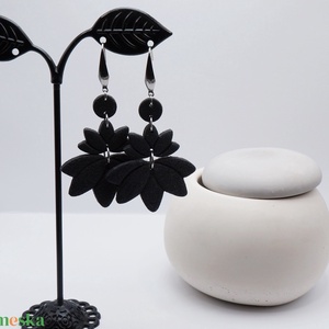 Fekete lótusz fülbevaló, Ékszer, Fülbevaló, Lógó fülbevaló, Ékszerkészítés, MESKA