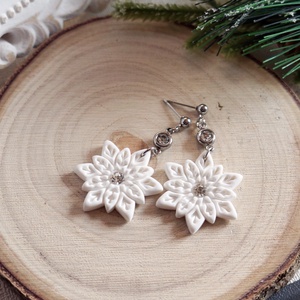 Strasszos hópihe fülbevaló, Ékszer, Fülbevaló, Lógó fülbevaló, Ékszerkészítés, MESKA