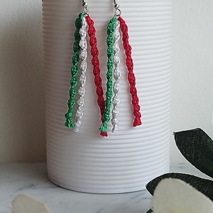 Tricolor makramé fülbevaló, Ékszer, Fülbevaló, Lógó fülbevaló, Csomózás, MESKA