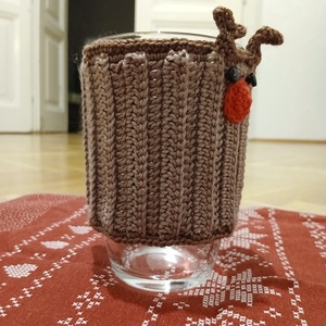 Horgolt szarvasos pohármelegítő - otthon & életmód - konyhafelszerelés, tálalás - tálalás - tányér- és poháralátét - Meska.hu