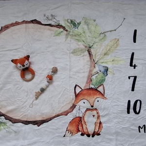 Rókás babalátogató ajándékcsomag mérföldkőtakaróval - játék & sport - babalátogató ajándékcsomag - Meska.hu