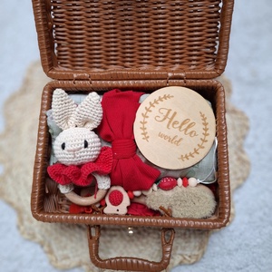 Epres, nyuszis babalátogató ajándékcsomag bőröndben - baba - mama - babalátogató ajándékcsomag - Meska.hu