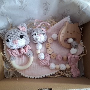 Horgolt cicás babalátogató ajándékcsomag, Baba - mama, Babalátogató ajándékcsomag, Horgolás, MESKA