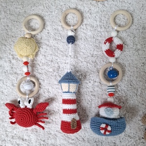 Tengerparti horgolt Baby Gym függő szett  � Kézműves Montessori baba játék � Little Rosie - baba - mama - baba játékok - mozgásfejlesztő játékok - Meska.hu