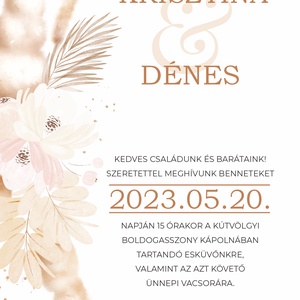 Bézs floral esküvői meghívó - művészet - grafika & illusztráció - digitális - Meska.hu