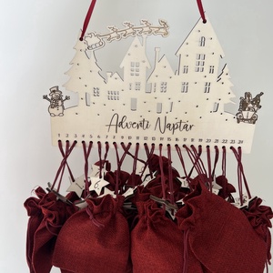 Fából készült adventi naptár  házikós design piros zsákokkal, személyre szabható - karácsony - adventi díszek - adventi naptár - Meska.hu Fából készült adventi naptár  házikós design piros zsákokkal, személyre szabható - karácsony - adventi díszek - adventi naptár - Meska.hu
