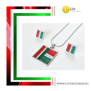 Magyar trikolor, négyzet alakú kézműves medál, nyaklánc, fülbevaló  - ékszer - ékszerszett - Meska.hu