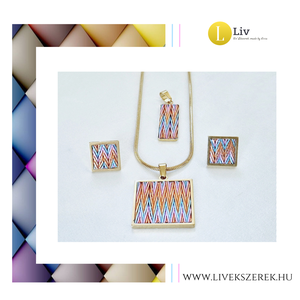 Rosegold,  türkiz,  rózsaszín mintás, négyzet vagy téglalap alakú, kézműves medál, nyaklánc, fülbevaló  - Meska.hu