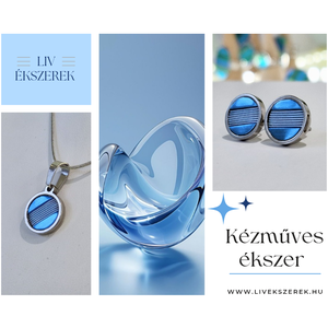 Acélkék kézműves medál,  fülbevaló, nyaklánc , Ékszer, Ékszerszett, Ékszerkészítés, MESKA