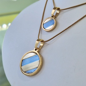 Acélkék, arany, kézműves medál,  fülbevaló, nyaklánc  - ékszer - ékszerszett - Meska.hu