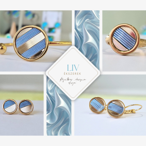 Acélkék, arany, kézműves medál,  fülbevaló, nyaklánc , Ékszer, Ékszerszett, Ékszerkészítés, MESKA