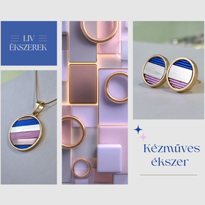 Kék, rózsaszín, arany, kézműves medál,  fülbevaló, nyaklánc , Ékszer, Ékszerszett, Ékszerkészítés, MESKA