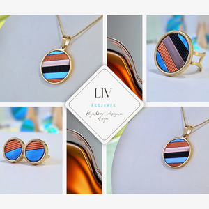 Kék, narancs, barna, fekete, kézműves medál,  fülbevaló, nyaklánc  - Meska.hu