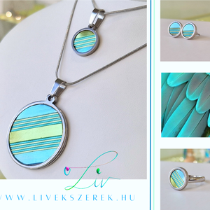 Türkiz,  zöld, kézműves medál,  fülbevaló, nyaklánc , Ékszer, Ékszerszett, Ékszerkészítés, MESKA