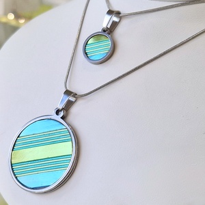 Türkiz,  zöld, kézműves medál,  fülbevaló, nyaklánc  - ékszer - ékszerszett - Meska.hu