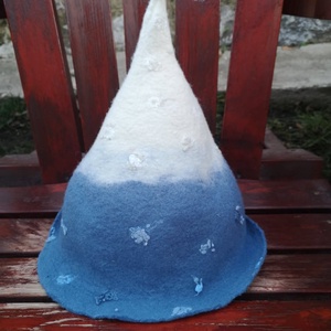 Kék-fehér szaunasapka,  manósapka, nemez sapka, Ruha & Divat, Sál, Sapka, Kendő, Sapka, Nemezelés, MESKA