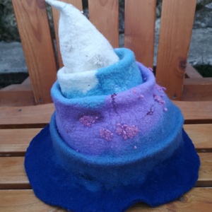 Kék -lila szaunasapka, manósapka, koboldsapka, nemezsapka, Ruha & Divat, Sál, Sapka, Kendő, Sapka, Nemezelés, MESKA