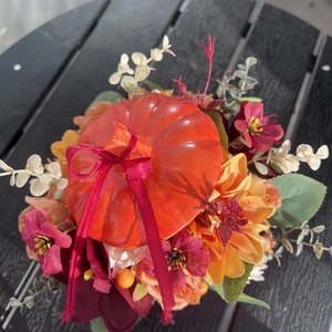 Őszi narancs tötött tökdísz - otthon & életmód - dekoráció - asztal és polc dekoráció - asztaldísz - Meska.hu