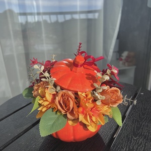 Őszi narancs tötött tökdísz - otthon & életmód - dekoráció - asztal és polc dekoráció - asztaldísz - Meska.hu