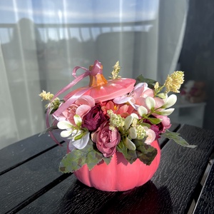 Őszi rózsaszín tötött tökdísz - Meska.hu