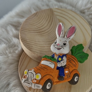 Nyuszis répa-autós gipszfigura, Kellékek & szerszámok, Dekorációs kellékek, Figurák, Festett tárgyak, Gipszöntés, MESKA