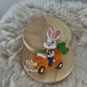 Nyuszis répa-autós gipszfigura - kellékek & szerszámok - dekorációs kellékek - figurák - Meska.hu