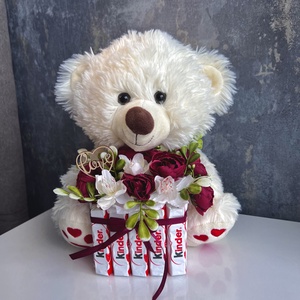 Valentin napi macis plüss �virágcsokor, Otthon & Életmód, Virágdekoráció, Virágdíszek, Virágkötés, MESKA