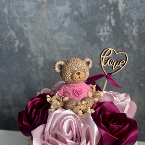 Bögrés dísz szaténrózsákkal - otthon & életmód - virágdekoráció - virágdíszek - asztali virágdísz - Meska.hu