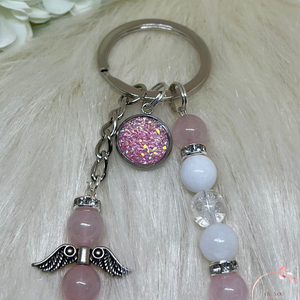 Rózsakvarc-Jade-Hegyikristály ásványkulcstartó  - Meska.hu