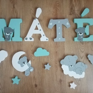 Macis dekorbetű szett menta-szürke-fehér szín, betű, név, felirat, 3D, dekoráció, babaszoba, gyerekszoba, hungarocell  - otthon & életmód - babaszoba, gyerekszoba - gyerek névtábla - Meska.hu