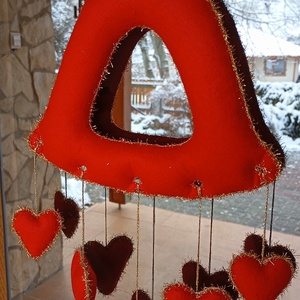 Karácsonyi filc harang ajtó- és ablakdísz � szíves, kézzel készült ünnepi dekor (piros), Karácsony, Karácsonyi lakásdekoráció, Karácsonyi ajtódíszek, Horgolás, Varrás, MESKA