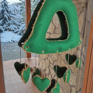 Karácsonyi filc harang ajtó- és ablakdísz � szíves, kézzel készült ünnepi dekor (zöld), Karácsony, Adventi díszek, Adventi ablakdekoráció, Horgolás, Varrás, MESKA
