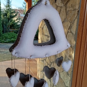 Téli filc harang ajtó- és ablakdísz � szíves, kézzel készült dekor (fehér�ezüst), Otthon & Életmód, Dekoráció, Fali és függő dekoráció, Függődísz, Horgolás, Varrás, MESKA