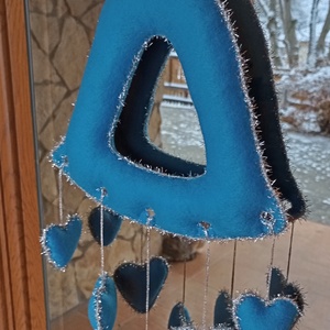 Téli filc harang ajtó- és ablakdísz � szíves, kézzel készült dekor (világoskék árnyalat, enyhén türkizes tónussal�ezüst) - otthon & életmód - dekoráció - ajtó- és ablak dekoráció - ablakdísz - Meska.hu