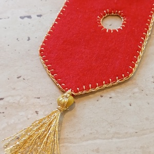 Karácsonyi filc harang könyvjelző � piros, arany  - könyv & zene - könyvjelző - Meska.hu