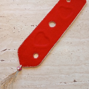 Filc könyvjelző textil szívmintával � piros, fehérarany  - könyv & zene - könyvjelző - Meska.hu
