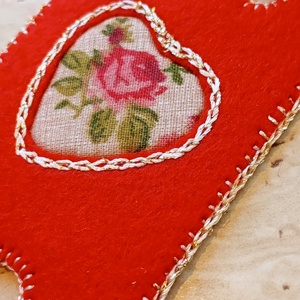 Filc könyvjelző textil szívmintával � piros, fehérarany  - könyv & zene - könyvjelző - Meska.hu