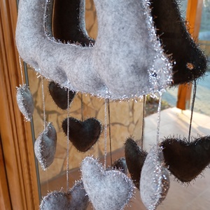 Téli filc harang ajtó- és ablakdísz � szíves, kézzel készült dekor (szürke�ezüst) - otthon & életmód - dekoráció - ajtó- és ablak dekoráció - ablakdísz - Meska.hu