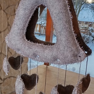 Téli filc harang ajtó- és ablakdísz � szíves, kézzel készült dekor (szürke�ezüst) - otthon & életmód - dekoráció - ajtó- és ablak dekoráció - ablakdísz - Meska.hu