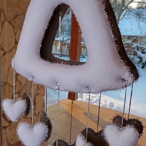 Téli filc harang ajtó- és ablakdísz � szíves, kézzel készült dekor (fehér�ezüst), Otthon & Életmód, Dekoráció, Fali és függő dekoráció, Függődísz, Varrás, Horgolás, MESKA