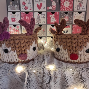 Mikulás, Rudolf vagy rénszarvas lány horgolt tároló  - karácsony - karácsonyi lakásdekoráció - karácsonyi lakásdíszek - Meska.hu