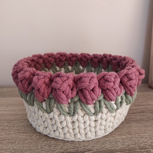 Tulipános horgolt tároló  - otthon & életmód - tárolás & rendszerezés - tárolókosár - Meska.hu
