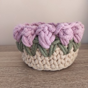 Tulipános horgolt tároló  - otthon & életmód - tárolás & rendszerezés - tárolókosár - Meska.hu