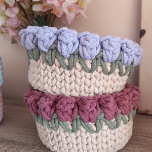 Tulipános horgolt tároló  - otthon & életmód - tárolás & rendszerezés - tárolókosár - Meska.hu