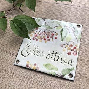 Édes otthon - tűzzománc tábla bogyókkal - otthon & életmód - dekoráció - ajtó- és ablak dekoráció - ajtótábla - Meska.hu
