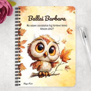 Személyre szabható - Cuki őszi bagoly lány mintás A5-ös füzet - otthon & életmód - papír, írószer - jegyzetfüzet & napló - Meska.hu