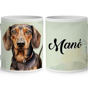 Névvel kérhető - Barna rövidszőrű tacskó portré mintás bögre, Otthon & Életmód, Konyhafelszerelés, tálalás, Tálalás, Bögre & Csésze, , MESKA